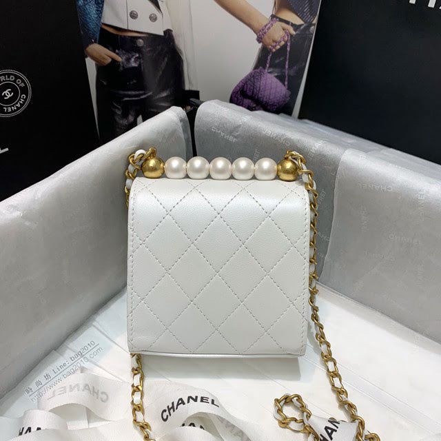 Chanel女包 香奈兒專櫃最新款珍珠小方塊包 Chane鏈子小包  djc3888